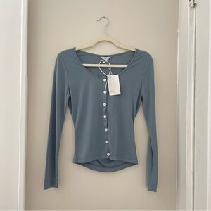 Petite Studio Ava Jersey Top in Dusty Blue